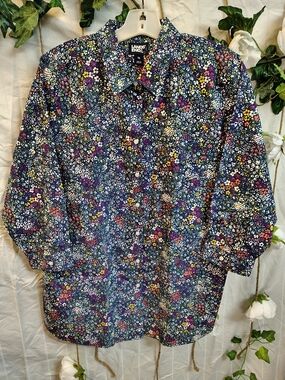 Lands' End Navy Floral Button-Down Shirt